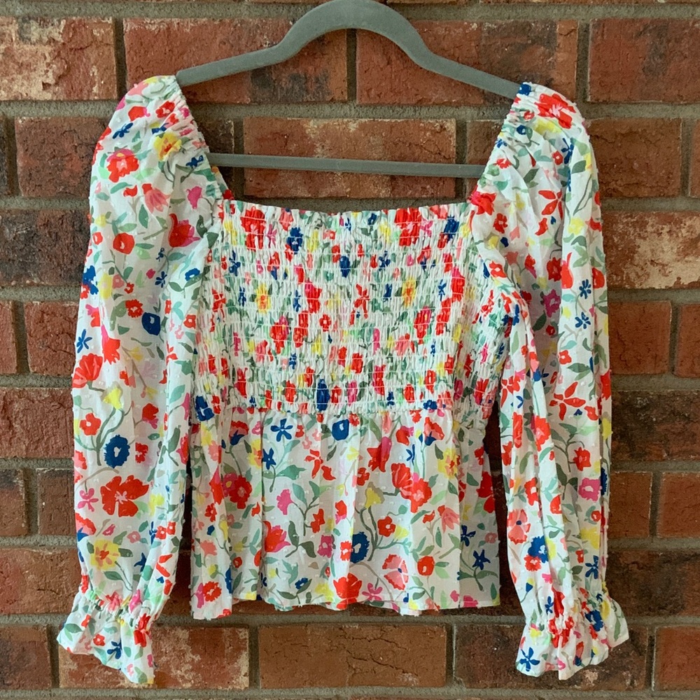 Crosby Shelby Blossom White Multicolor Floral Smock Long Sleeve Top - Picture 6 of 6